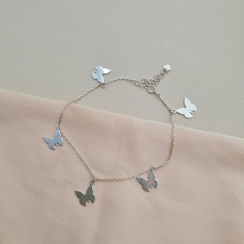 Браслет срібний на ногу анклет ланцюжок з підвісками метеликами 20см 12051417 фото